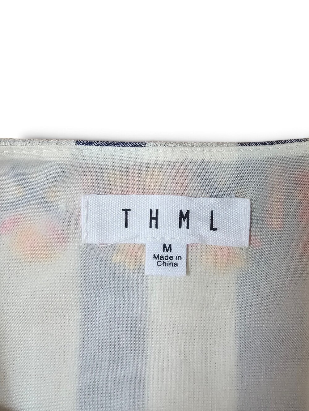 THML Boho Embroidered Floral Blue & White Striped Flutter-Sleeve Shift Dress, M - Picture 7 of 7